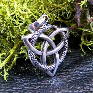 Solid 925 Sterling Silver Viking Ouroboros Snake Pendant - Celtic Infinity Knot